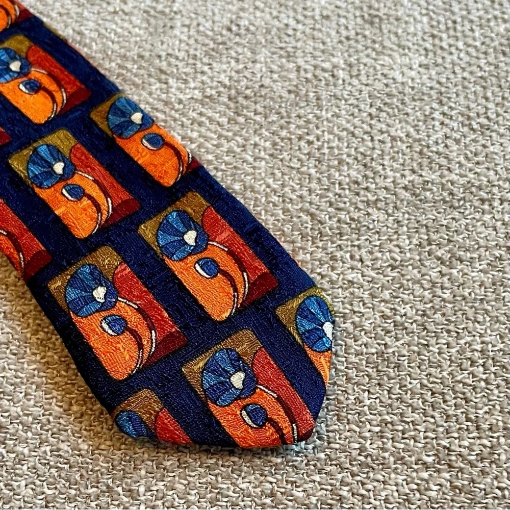 Ermenegildo Zenga Italian Silk Floral Print Vintage Men’s Tie Orange Blue Green
